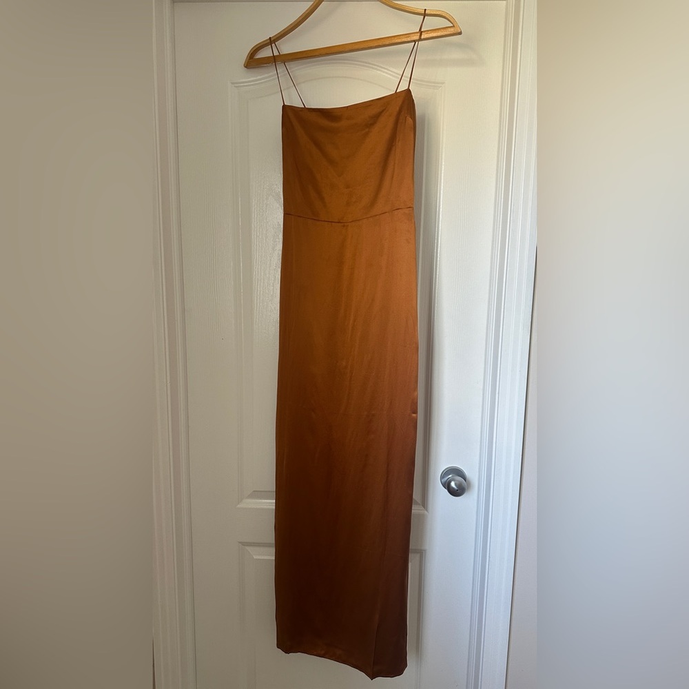 NEW Reformation Frankie Silk Long Dress in Copper Brown | size 4 - Picture 10 of 13